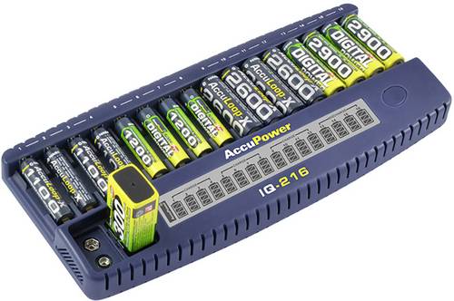 AccuPower IQ216 Rundzellen-Ladegerät NiCd, NiMH Micro (AAA), Mignon (AA), 9V Block