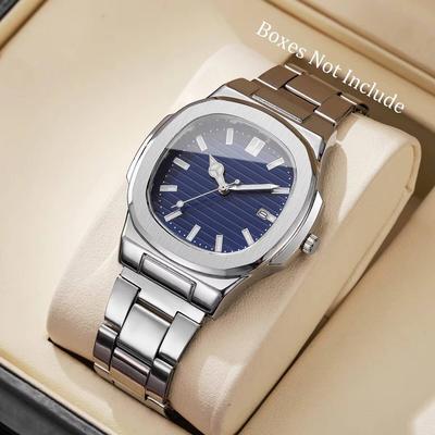 Multicon Wholesale Hub Stainless Steel Calendar Quartz Wristwatch For Men Fashion Square Business Watch blue Without Box