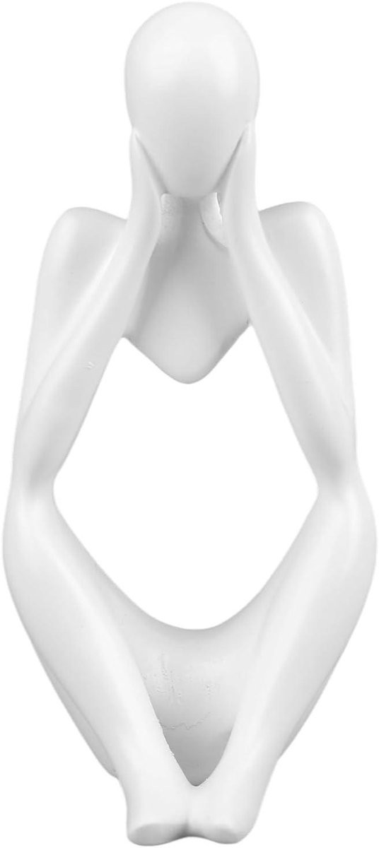 Hars Denker Beeld - Abstracte Sculptuur voor Woonkamer Decoratie - Wit