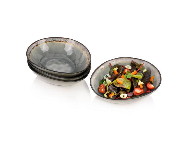 Sänger Salatschalen SET Capri Grau - 4 teilig aus Steingut, Grau, Keramik, 4-teilig, kratzfest, Geschirr, Schalen & Schüsseln, Salatschüsseln
