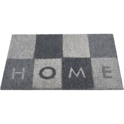 Fußmatte ANDIAMO "Kokos Home", blau (graublau), B:40cm H:17mm L:60cm, Kokos, Teppiche, Fußmatte, Schmutzfangmatte, mit Spruch, In- und Outdoor geeignet