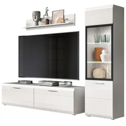 WOHNWAND weiß Hochglanz 3-teilig 220 cm, Schrankwand mit viel Stauraum