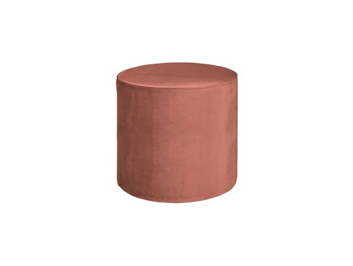 Pouf rond en velours vieux rose, fixe, rembourré, cylindrique - W