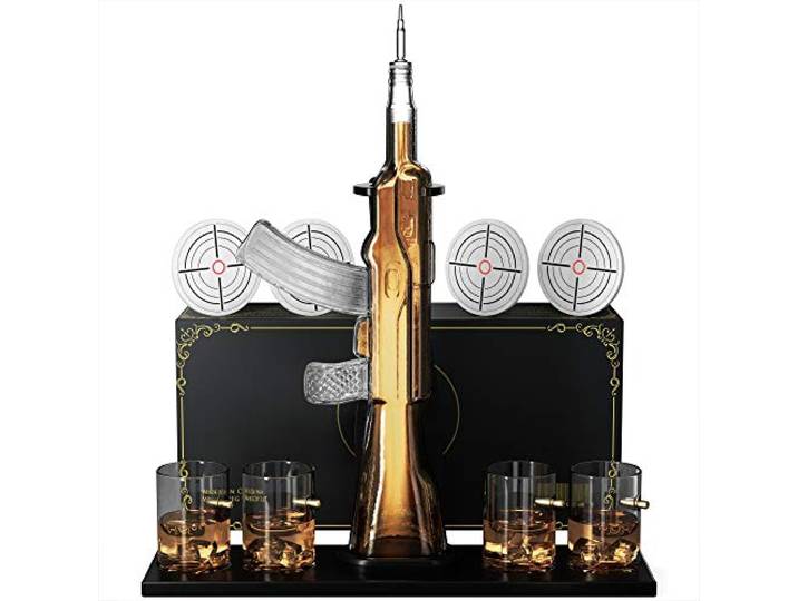 Krown Kitchen - Whisky Karaffe - alkohol pistole - Gewehr - ak47-4 Whisky Gläser - Whiskey Karaffe Set - 850 ML