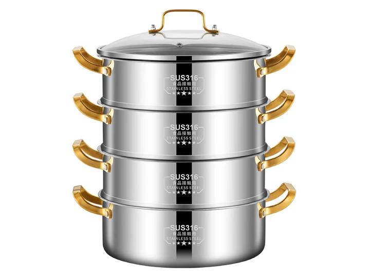 Casserole à vapeur en acier inoxydable 316L extra épaisse, multicouche, grande capacité, compatible avec les plaques à induction, pour la cuisson à la vapeur et les ragoûts.