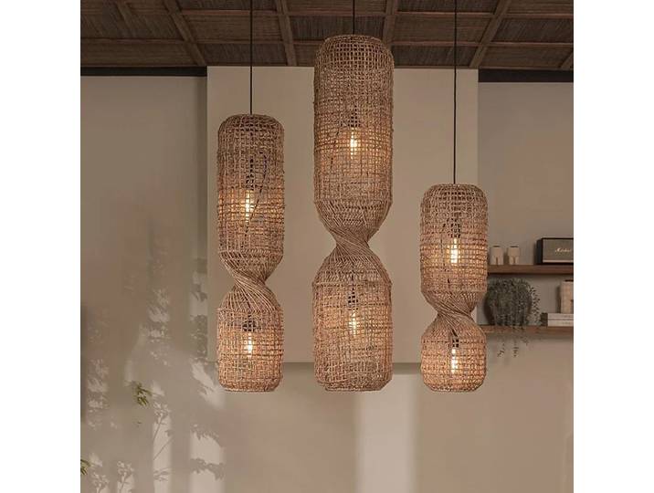 Lampe suspendue en rotin de type cylindrique, pour salon, chambre à coucher, bar, villa, escalier, lustres tissés à la main