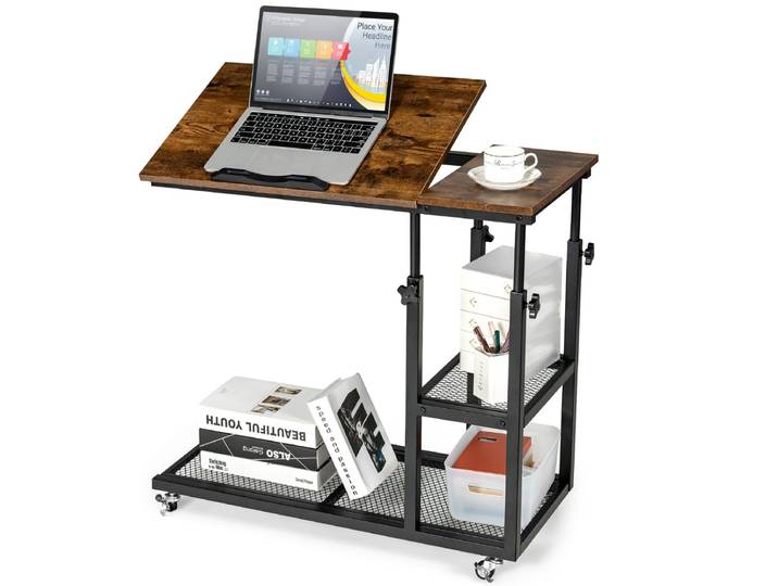 Laptop Tafel met Hoogte en Neiging Verstelbaar 3 Niveaus Bijzettafel Vintage