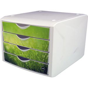 Helit Schubladenbox H6129650, the chameleon, A4, 4 Fächer, Kunststoff, geschlossen, springtime