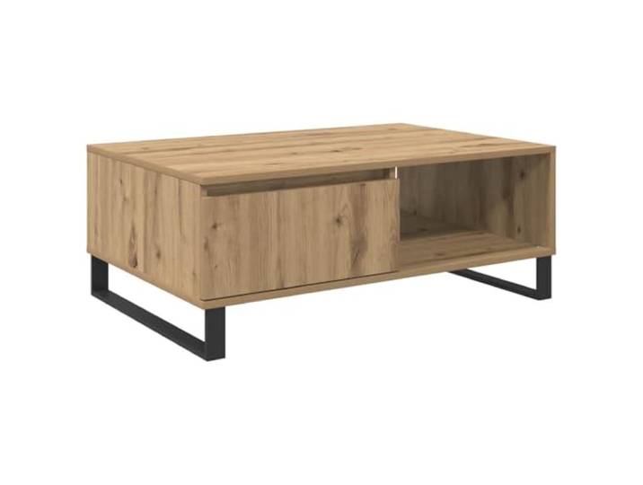 Roanoer Couchtisch Artisan-Eiche 90x60x35cm Holzwerkstoff Kompakter Wohnzimmertisch mit 2 Staufächern, stabiler Holzwerkstoff-Platte und robusten Metallbeinen für das Wohnzimmer.