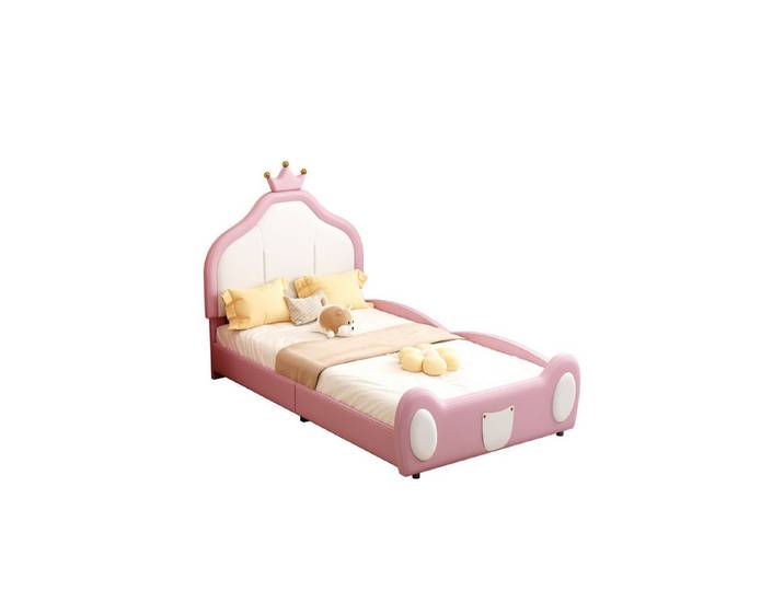 Sweiko Kinderbett Polsterbett, 90*200 cm, Kopfteil mit Kranzleiste, (kindliche Leistengestaltung am Kopf- und Fußende des Bettes, zweifarbiges Patchwork-Design,Kunstlederstoff), Rosa