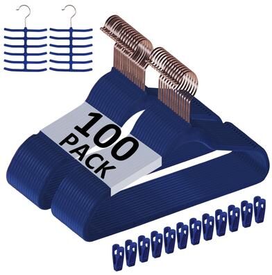 Set of 100 Non-Slip Velvet Hangers with 360° Swivel Hook Notched Shoulders Dorm Essentials for College Apartment