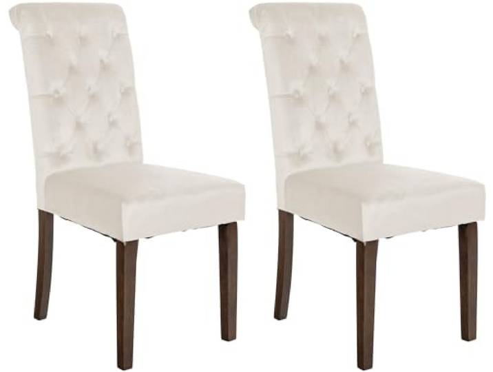 CLP 2er Set Esszimmerstühle Lisburn I Samt I Stoff I Polsterstühle Gesteppt Chesterfield Design Farbe Creme Material Samt