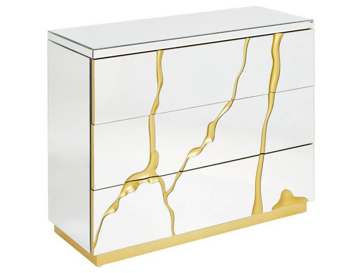 Xora Kommode, Silber, Gold, Glas, 3 Schublade(n) Schubladen, 100x80x40 cm, Beimöbel erhältlich, stehend, Wohnzimmer, Kommoden & Sideboards, Kommoden