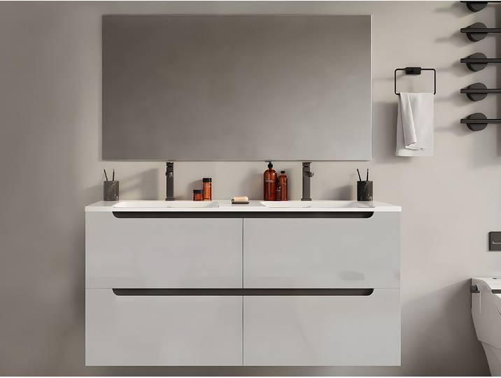 Waschbeckenunterschrank hängend mit Doppeleinbauwaschbecken - Weiß - 120 cm - SELITA