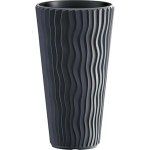 Prosperplast Sandy Slim Übertopf, anthrazit, Ø 39 x 71 cm, aus Kunststoff, für innen und außen, mit Innentopf