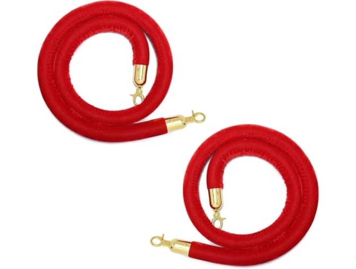 2er-Set Samt-Absperrseile, Goldhaken, 5 Farben, 12 Längen, 32 mm Weicher Samtbezug mit Schaumstoffkern für Verkaufstheken, Hochzeiten, Hotels, Schulen, Veranstaltungen und Warteschlangen