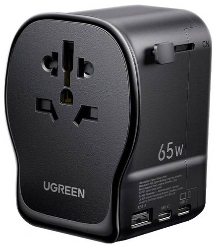 UGREEN S550 65W Universal Travel Adapter Reiseladeadapter 65W USB-C, USB-A QC 4+ Schwarz, Grau GaN