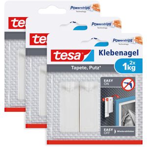 Tesa Klebenagel 77773 Powerstrips, 1kg, Tapete und Putz, 6 Stück