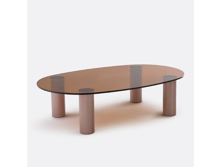 LA REDOUTE Table basse verre trempé métal fer brossé Madeline Marron Ambre,Rose