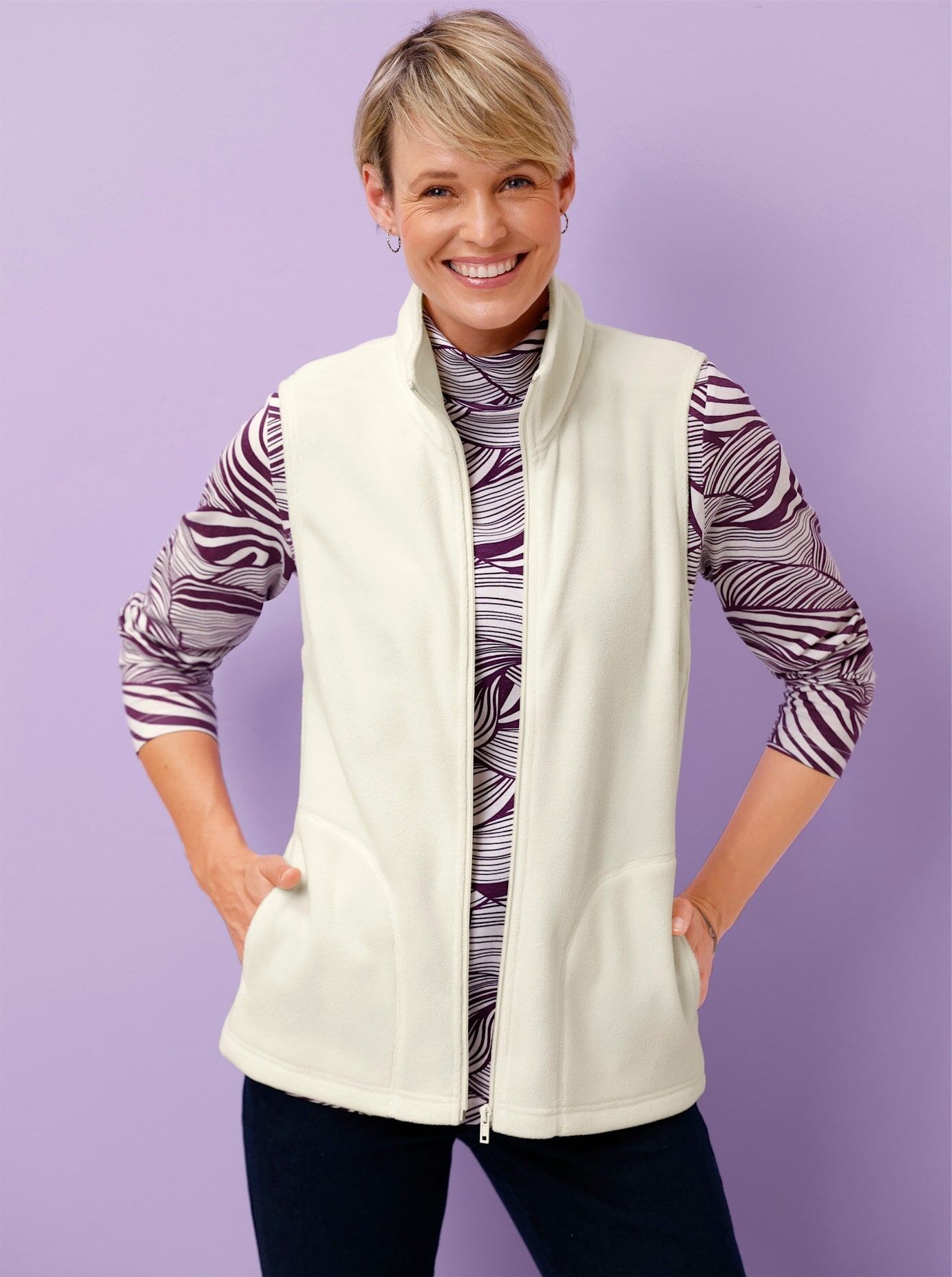 Fleeceweste CLASSIC BASICS, Damen, Gr. 48, ecru, 100% Polyester, Westen Fleeceweste ecru 48