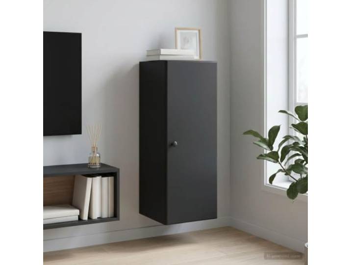 KGHFDVB Wandschrank 33 x 34,5 x 90 cm Holzwerkstoff Schwarz Wandmontiert, Platzsparend, 90-Grad-Tuer, Metallknoepfe, Robust, Vielseitig