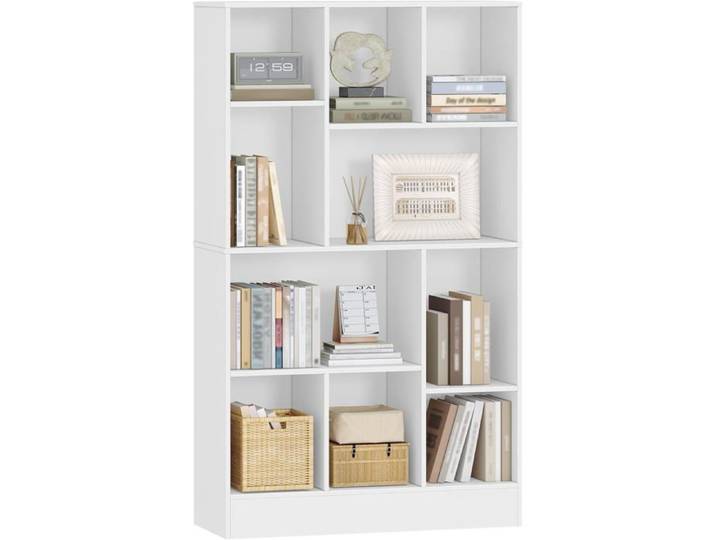 Bibliothèque Meuble de Rangement Livres 10 Compartiments Etagère Cubique Vertical et Horizontal 2 Types de Placement Blanc