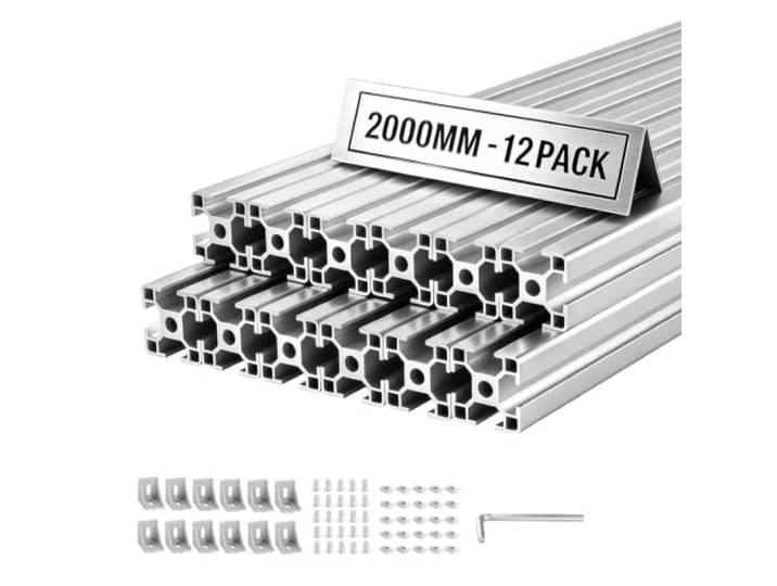VEVOR Profilé Aluminium Extrudé 3030 12 PCS Profilé Alu Anodisé 2000 mm Rainure en T Standard Européen pour Châssis d'Imprimante 3D\, Machine CNC\, Mobilier\, Établis\, Bricolage\, Haute Résistance\, Argent