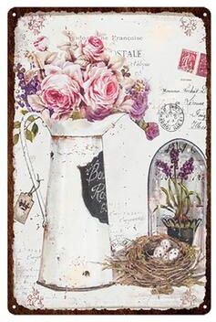The Handy Homestead Flowers Metal Tin Sign, Retro Plates Rose Peony Lavender Art Plaque, Vintage Poster, Garden Room Wall Decor Gift 04 7.87 X 11.81 Inches.