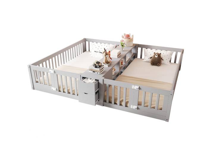 Flieks Holzbett 90x200cm Kinderbett Stauraum Sicherheitsgitter Grau, Holz, 90x200 cm, Babymöbel & Kindermöbel, Kinderzimmer & Jugendzimmer, Kinderbetten