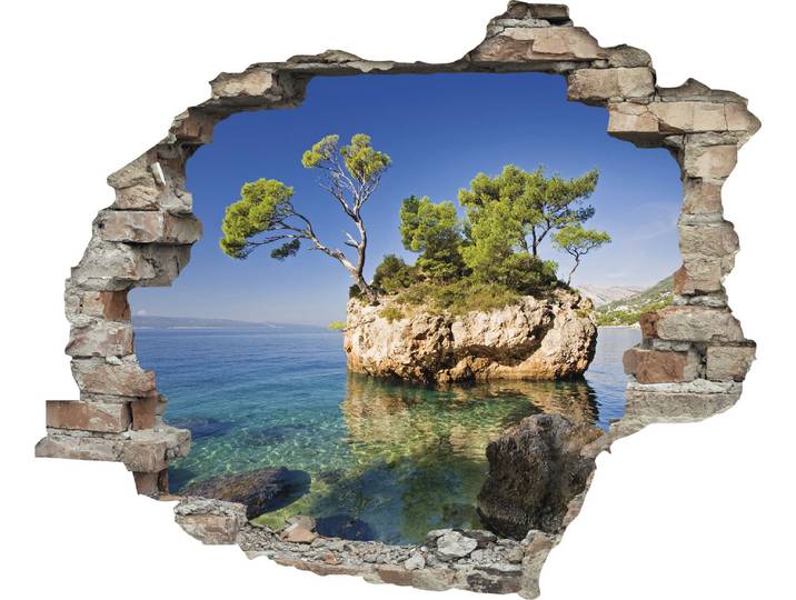 Wandtattoo QUEENCE Insel , bunt, B:60cm H:50cm T:0,1cm, Wandtattoos, Wandtattoo, Wandsticker, Wandbild, selbstklebend, 3D, Wanddurchbruch