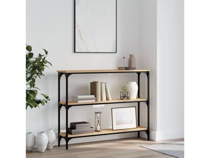 Konsolentisch Eiche Sonoma 100 x 22,5 x 75 cm Mehrschichtholz und Metall Gestell aus Metall, verstellbare Füße, Ablage, Sperrholz, Sonoma-Eiche, Wandmontage