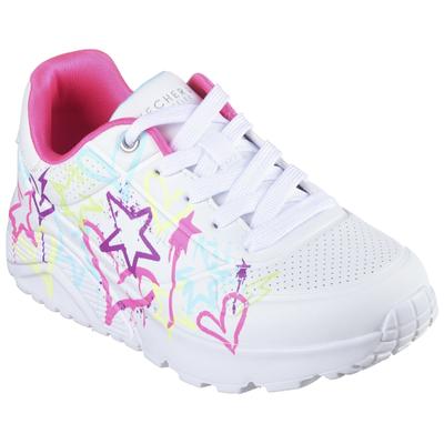 Sneaker SKECHERS "Uno Lite - My Drip", Mädchen, Gr. 34, Textil, bunt (weiß, multi), Lederimitat, kontrastfarbene Details, Schuhe Sneaker, Retro Sneaker, Plateausneaker mit modischer Chunky Sohle