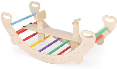 Costway 4-in-1 Multifunctional Wooden Climbing Toys with Rocker and Crawling Tunnel-Multicolor