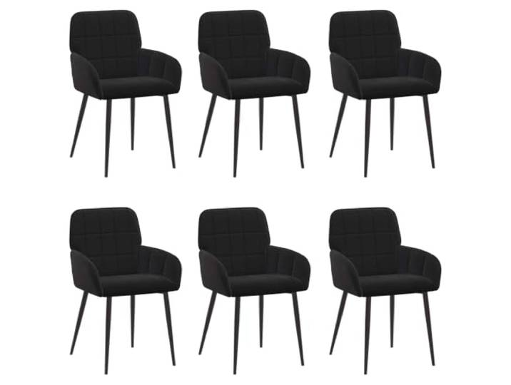 HKLGBVCR Esszimmerstühle, 6 Stück, Velours, Schwarz, 56,5 x 50 x 86 cm Integrierte Armlehnen, geneigte Rückenlehne, Metallbeine, schwarzer Samt, Familienessen, elegante Empfänge