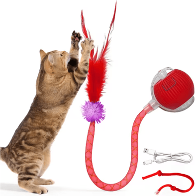Inspire Picks SpeedyTail USB Rechargeable Interactive Moving Cat Ball Toy red