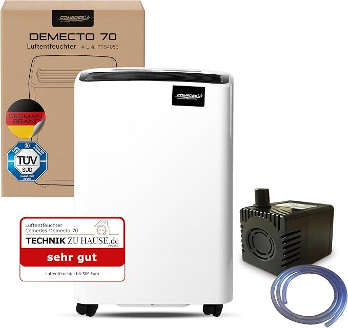 Demecto 70 Luftentfeuchter Bautrockner (70l/24h) & PowerDrain Kondensatpumpe - Geeignet für Keller & große Räume bis 240m² / 550m³, mit Dauerbetrieb & Wasserableitung, inkl. 3m Schlauch