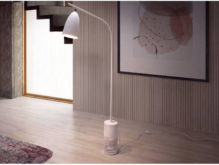 Lampadaire en marbre et acier blanc