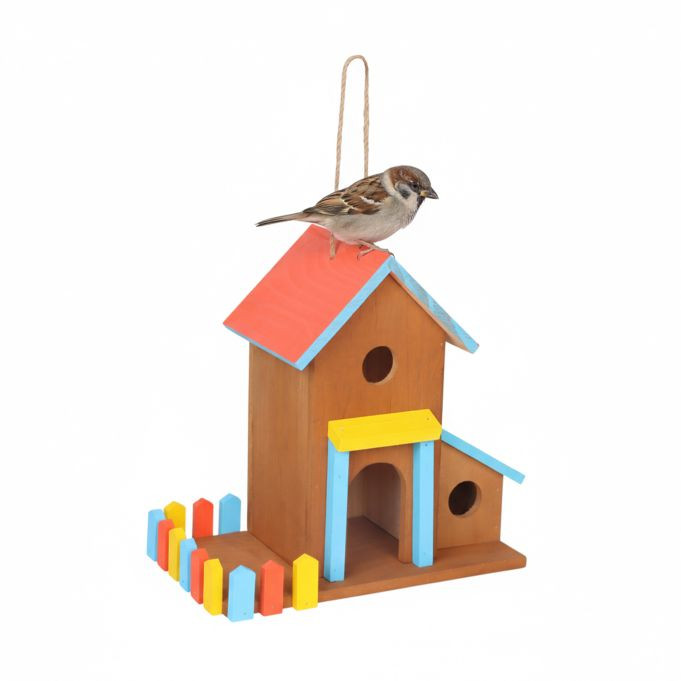 Relaxdays Kleurrijk Vogelhuis van Hout voor in de Tuin of op het Balkon