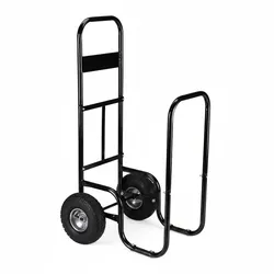 Relaxdays Kaminholzwagen, Brennholzwagen aus Stahl, mit 2 Luftreifen, bis 60 kg, Holztransport & -aufbewahrung, schwarz