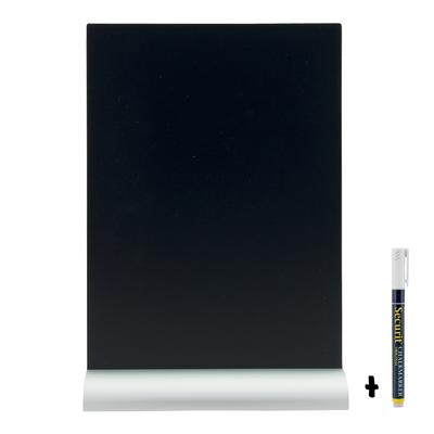Securit® Tischtafel – Silhouette Blatt A4 – Aluminiumfuß – Kreidestift inklusive