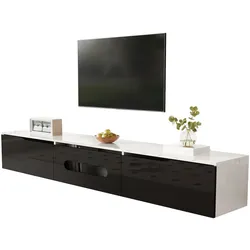 TV-Schrank 180x35x30 mit 16-Farben-LED, Hochglanz Schwarz-Weiß, Bluetooth Steuerung, Kabelmanagement, Wandmontage