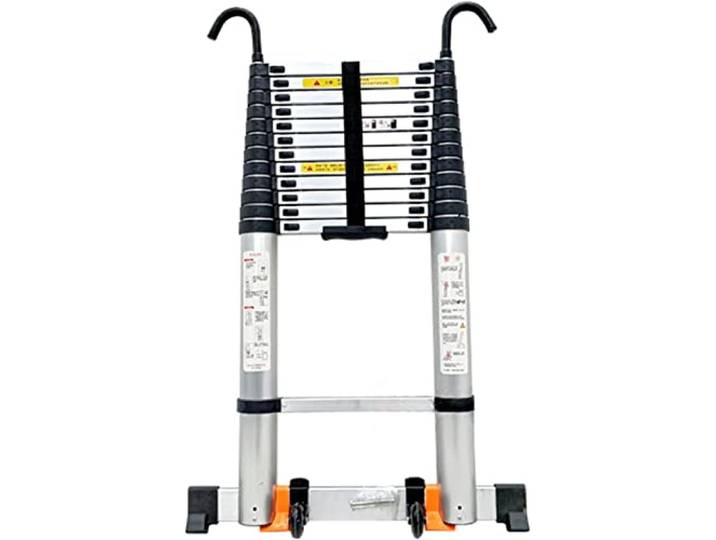 KEppd Teleskop-Teleskopleiter 8 m/ 7 m/ 6,2 m/ 5 m/ 4 m/ 3,8 m/ 2,6 m, Aluminium-Verlängerungsleitern mit Haken für Dachdecker, Haushaltsgebrauch, Wohnmobil-Außenarbeiten (Size : 8.1m/26