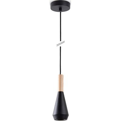 PACO HOME Pendelleuchte "MORA", schwarz, Ø 10cm H: 178,5cm, Leuchten, Wohnzimmer Esszimmer Klein Modern Holz Metall GU10 Trichterform, Pendelleuchte
