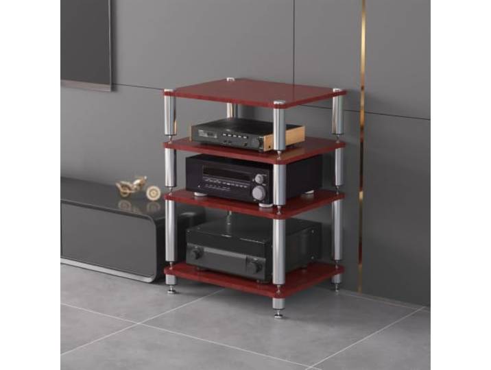 ZSCNYHMT Audio Rack, Stereo-Schrank Mit Edelstahlrahmen Und Ablagen Mehrschichtige regale, verstärkeraufbewahrung, player-organisation, stabiles design, für audio innenräume(C2,4-tier)