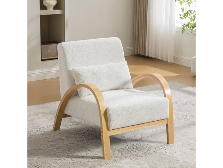 Fauteuil de salon - Fauteuil de Relaxation - Accoudoirs Courbés en Bois - Style Moderne - 70x82x80cm Ivoire