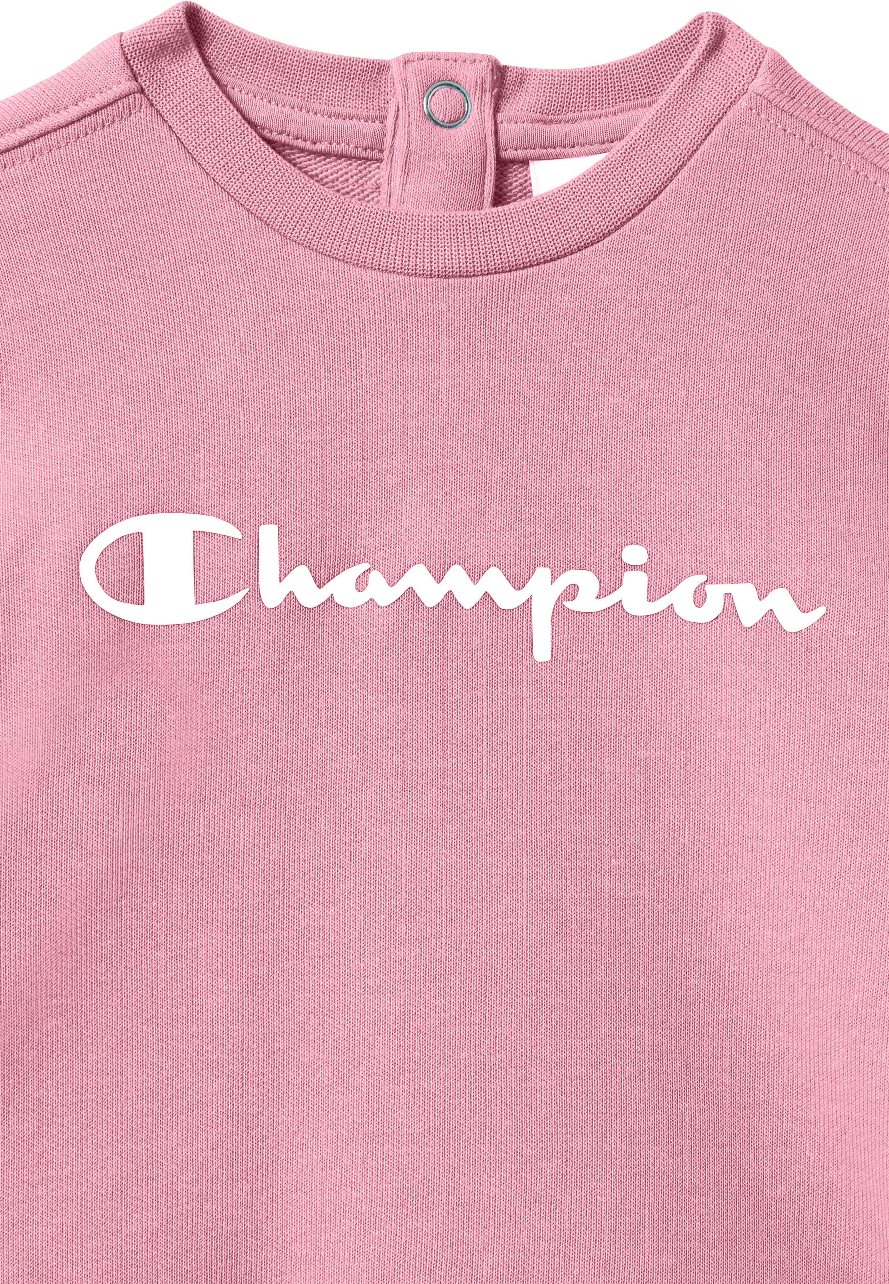 Jogginganzug CHAMPION "ICONS CONTRAST Toddler Terry Crewneck Sweatsuit", Kinder, Gr. 74, rosa (csr, nny), Obermaterial: 54% Baumwolle, 46% Polyester, Sportanzüge Jogginganzug, 2-teiliges Set, aus Baumwolle und Polyester, bequeme Passform