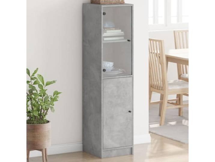 Elegantes Highboard mit Glastür in Betongrau, Modernes Highboard mit Glasfront in Betongrau für stilvollen Stauraum, Weißes mit Glastür zur Aufbewahrung, Stilvolles