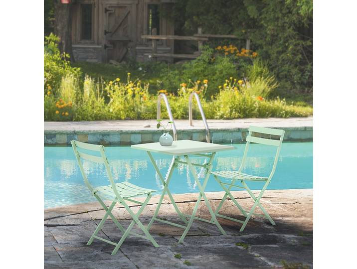 Outsunny Salon Jardin Bistro Pliable Métal Vert d'Eau
