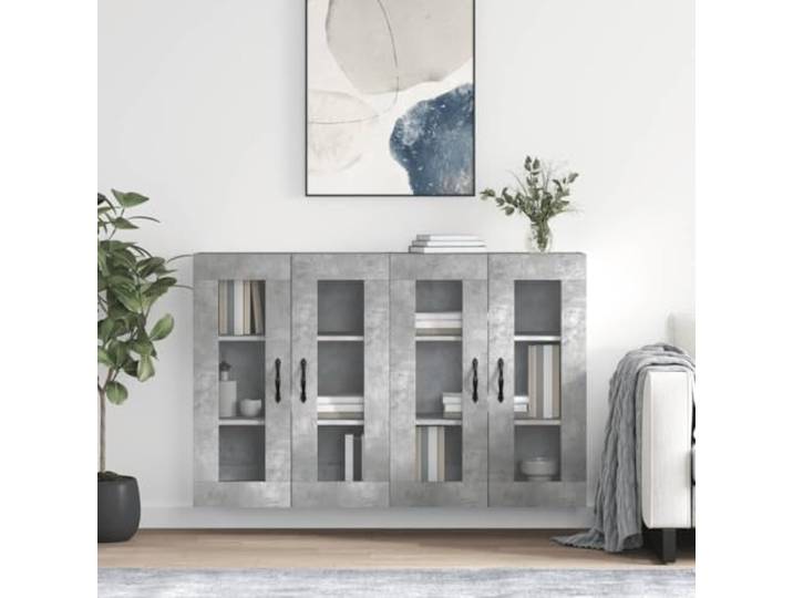 Wandschränke 2 STK. Betongrau Holzwerkstoff mit Glastüren, Dekorative Wandschränke mit eleganter Optik für zusätzlichen Stauraum, praktische Aufbewahrungslösung