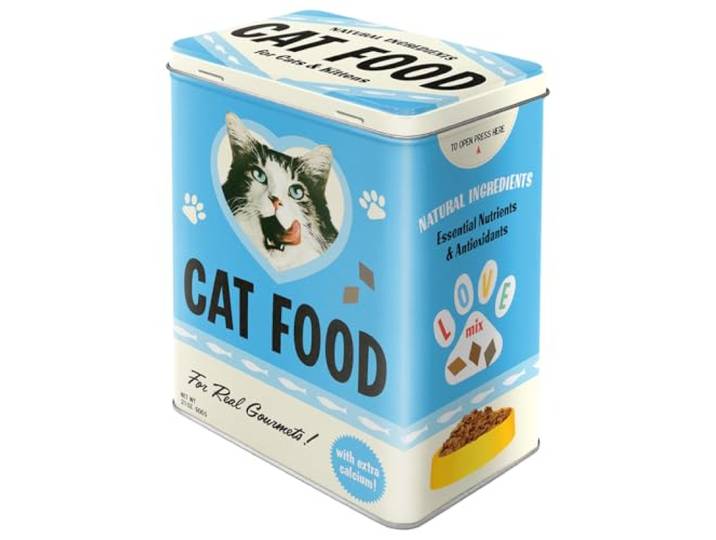 Nostalgic-Art Retro voorraadblik L, Cat Food – Love Mix – Geschenkidee voor kattenbezitters, Groot blik voor droogvoer, Vintage design, 3 l